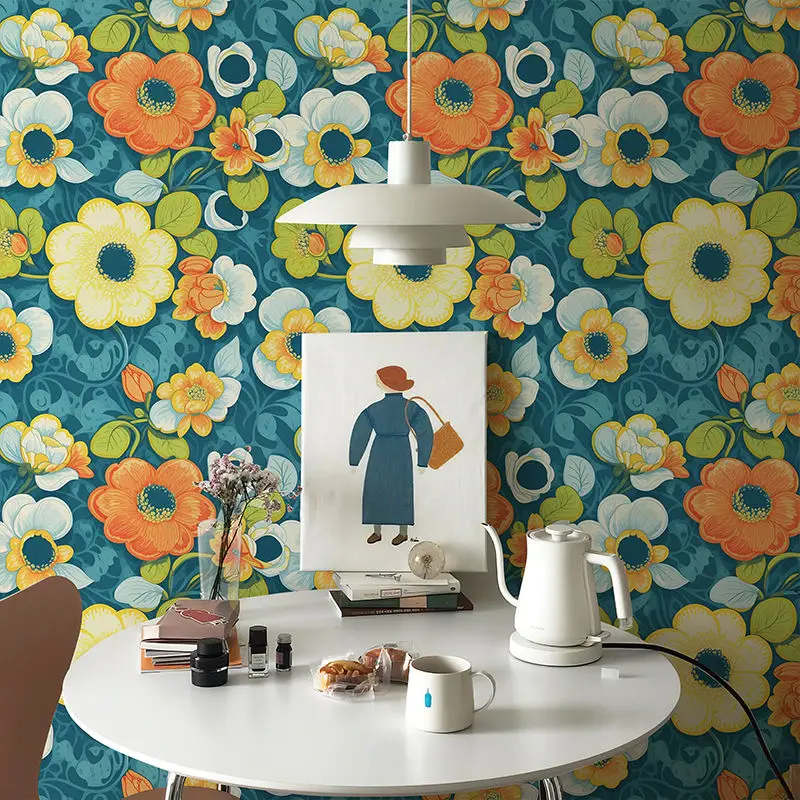 Fresh Flower Wallpaper PVC Self-adhesive Waterproof Home Decoration Wall Sticker Floral Contact Paper for Bedroom Walls Cabinets