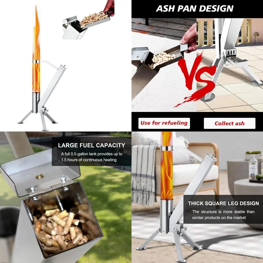 

Portable Outdoor Wood Pellet Fire Pit - Stainless Steel Backyard Heater - Eco-Friendly Patio Fireplace