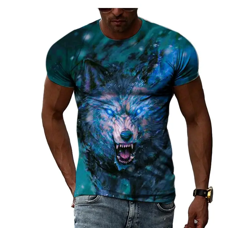 

Summer King Of Wolves Pattern Men's T-shirt Hip Hop 3D Print Personality Neck Short Sleeve Fashion Clothes