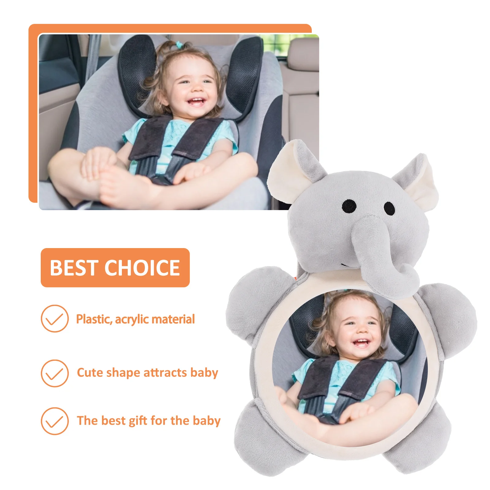 مرآة سيارة للأطفال بتصميم كرتوني مقاومة للكسر من الأكريليك لمراقبة الرؤية الخلفية الآمنة في السيارة بحجم صغير للتخزين #1