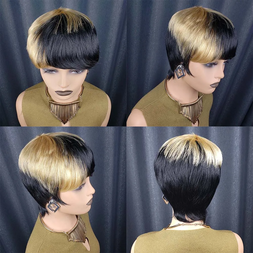 أومبير شقراء قصيرة عابث قطع شعر مستعار قصير شعر طبيعي مفرود الباروكات الشعر البرازيلي مع الانفجارات للنساء آلة صنع قصيرة الطبقات