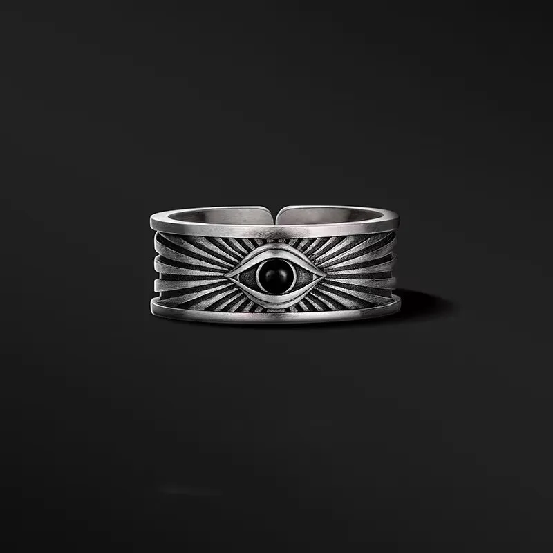 Retro Antique Eye of Providence Ring For Men Silver Color Punk Gothic Adjustable Open Ring Alloy Unisex Jewelry Accessories Gift