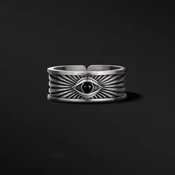 Retro Antique Eye of Providence Ring For Men Silver Color Punk Gothic Adjustable Open Ring Alloy Unisex Jewelry Accessories Gift