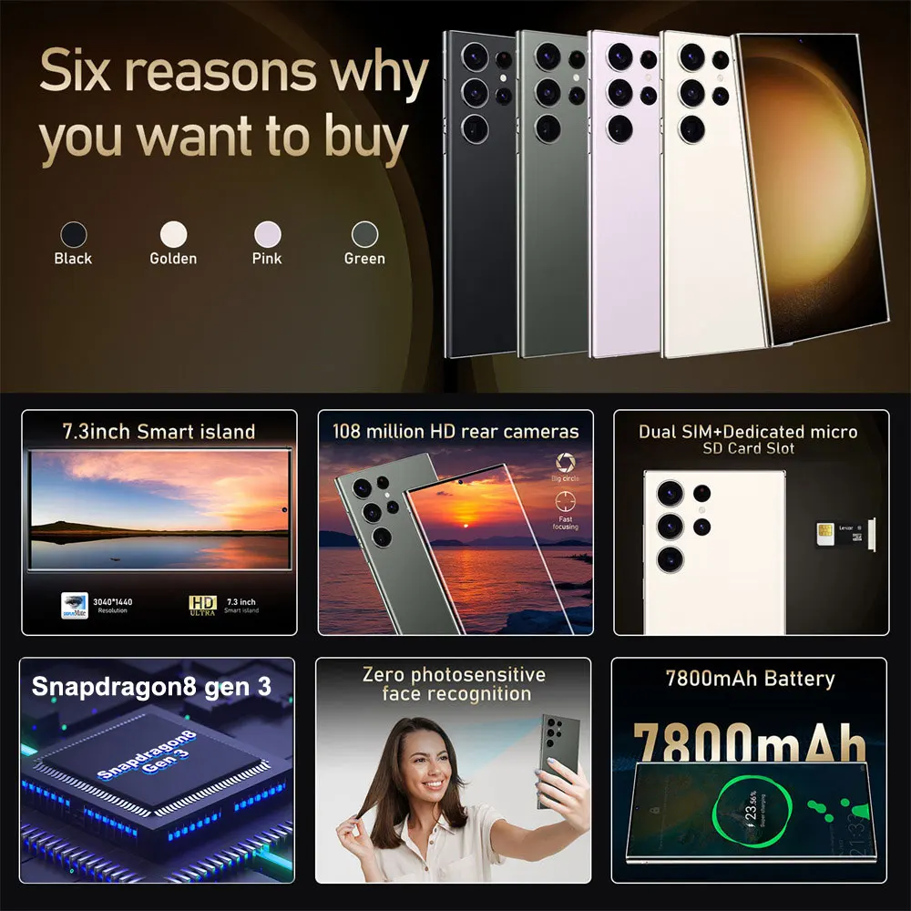 جديد S25 Ultra HOT 2025 أصلي 7.3 بوصة ذكي 5G بطاقة مزدوجة الاستعداد المزدوج نظام أندرويد 14 الإصدار العالمي بطارية 7800 مللي أمبير في الساعة