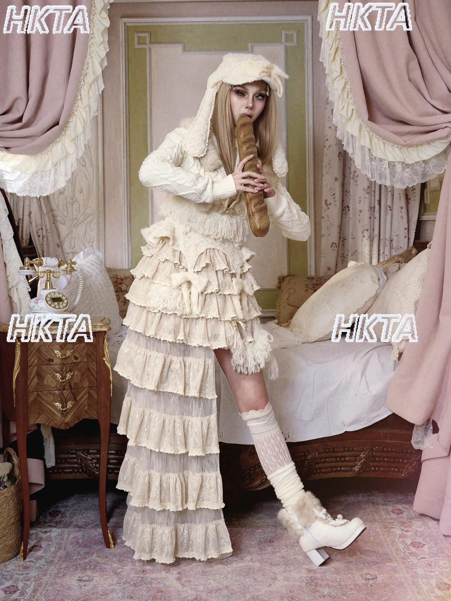 Japonês renda cintura cascata bolo irregular princesa saia natal doce lindo elegante temperamento y2k cos lo saia feminina