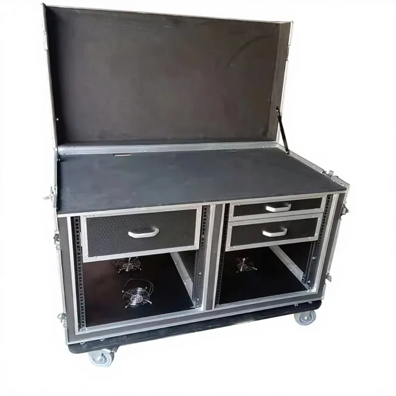 

Useful Flight-Case-Workstation Video Workstation Flight Case for Two Touch Screen With Drawer