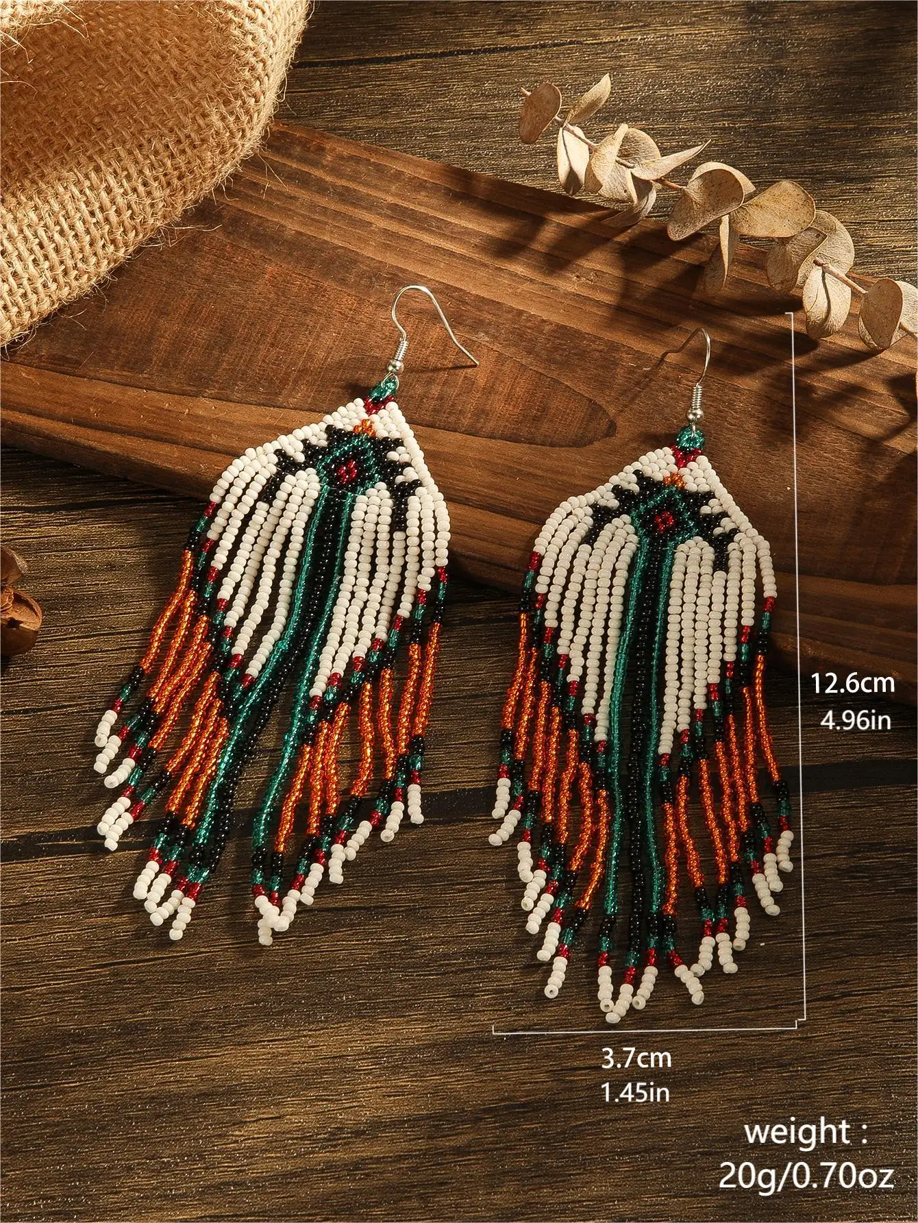 1 pair of women's fashionable bead earrings with Bohemian style glass beads and hand woven beads suitable for daily versatility