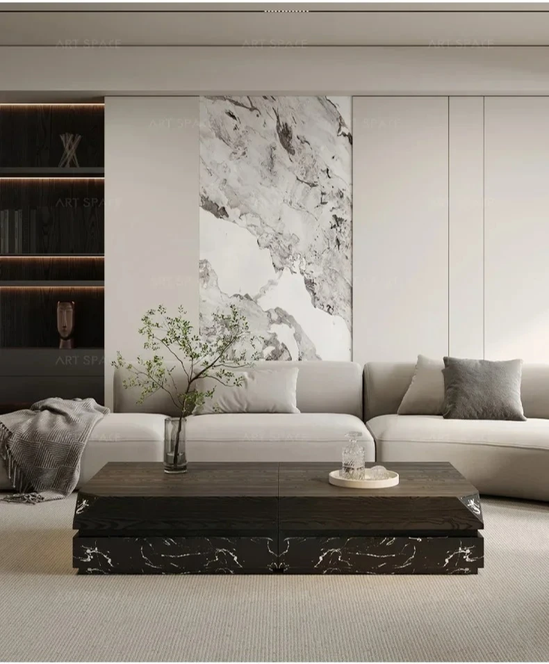 

Italian minimalist marble coffee table combination designer landscape painting tea table
