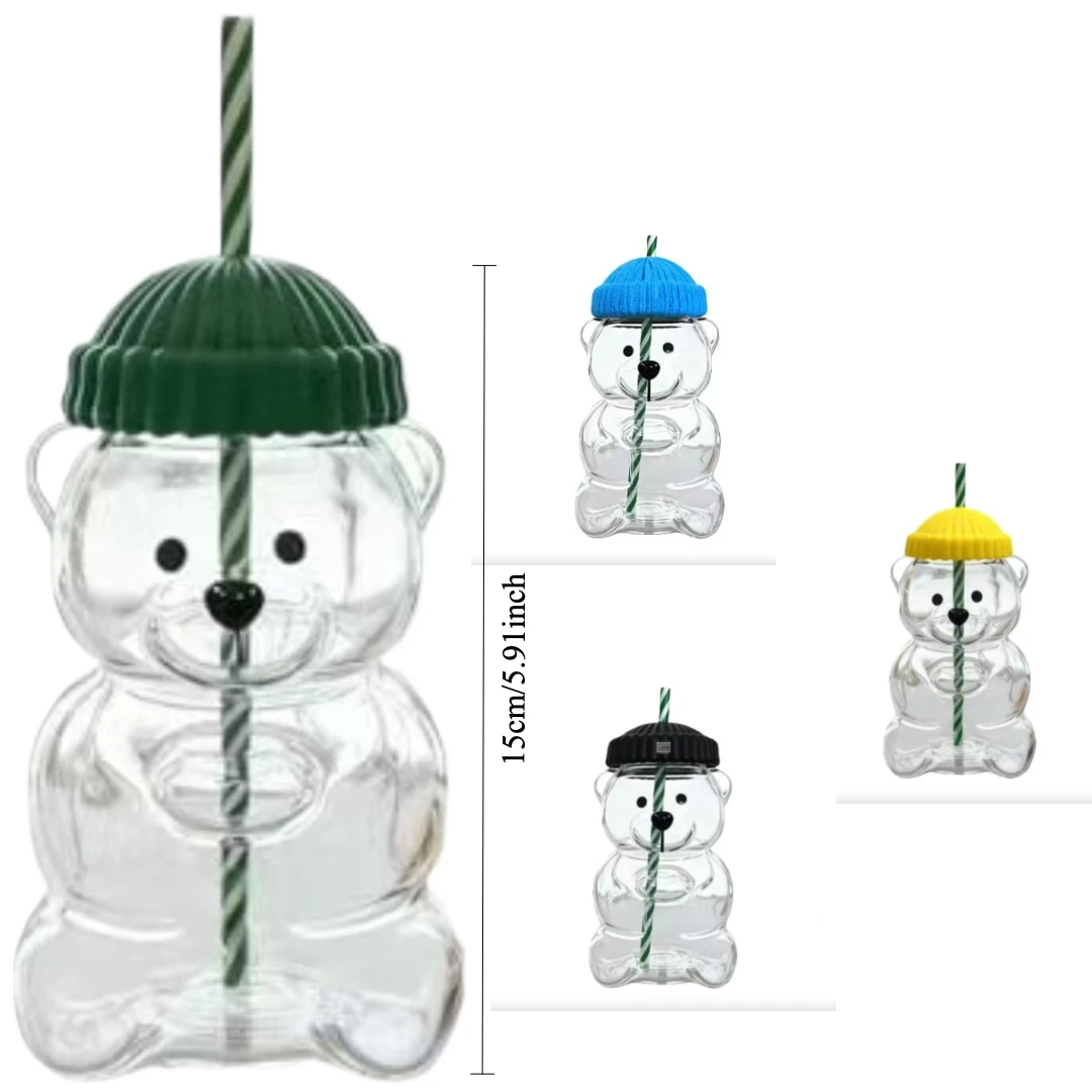 

2025New BearStraw Cup, 20oz Cute Bear Glass Tumbler with Reusable Straw - Viral Animal Design for Smoothies, Boba & Iced Coffee