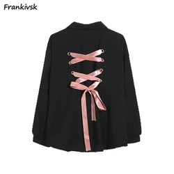 Shirts Women Bandage-design Y2k Streetwear Long Sleeve All-match Loose Spring Autumn Korean Style Slouchy Turn-down Collar Daily