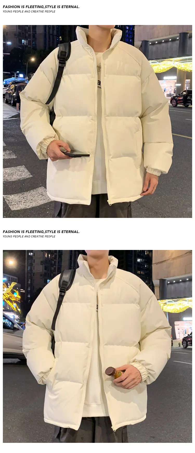 Men's Parkas Warm Basic Style Casual Jackets Thicken Winter Coat Puffer Jacket Solid Color Outwear Men's Clothing