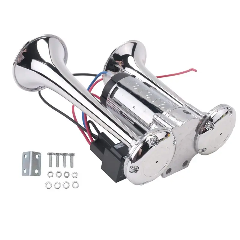 Eco-Friendly 12V 600Db Dual Horn Super Loud Electric Solenoid Valve Car Electric Air Horn Electric Pump Horn For Cars, Boats Tru