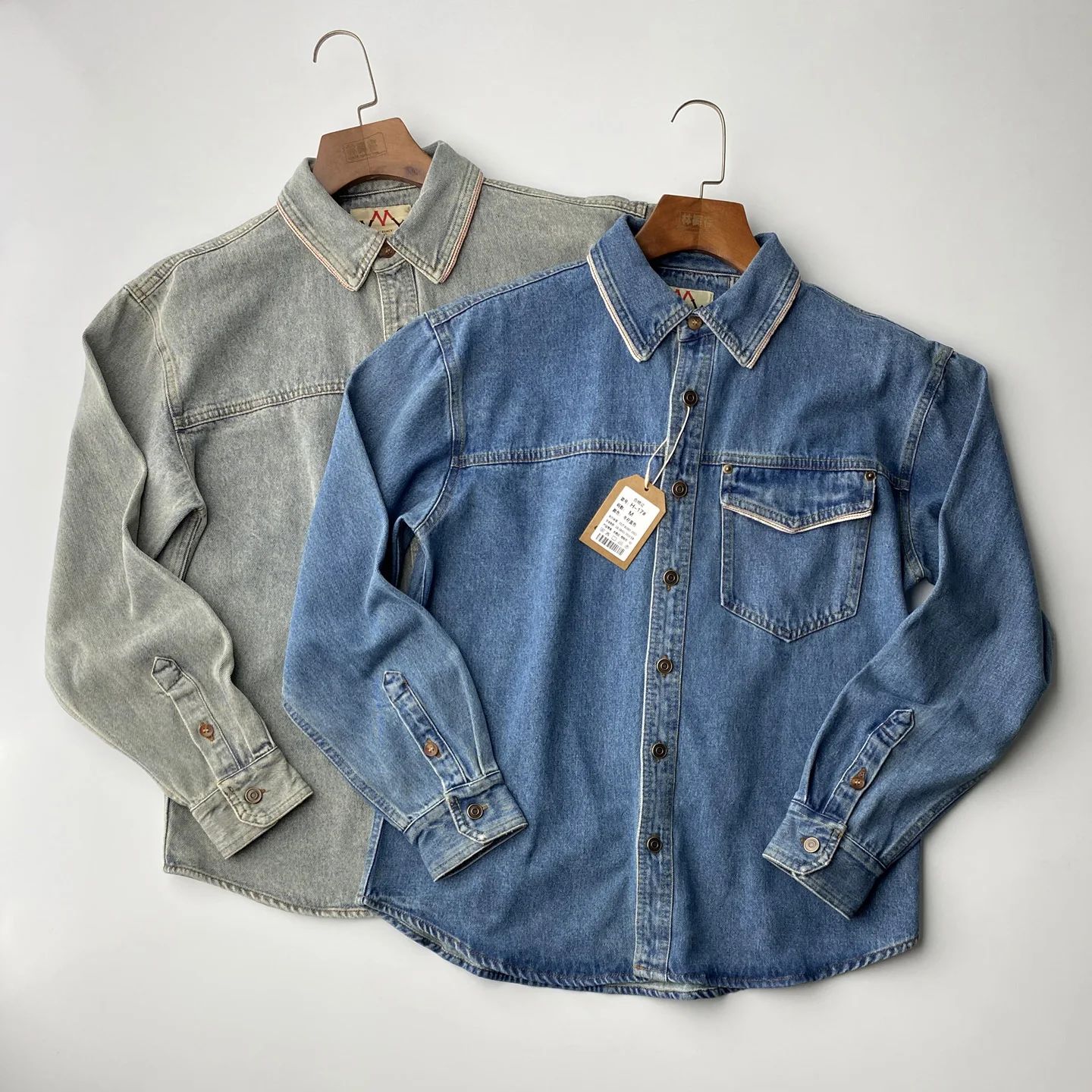 

Осенняя новая американская ретро тяжелая джинсовая рубашка-карго с одним карманом, мужская простая повседневная блузка из 100% хлопка, тонкая куртка