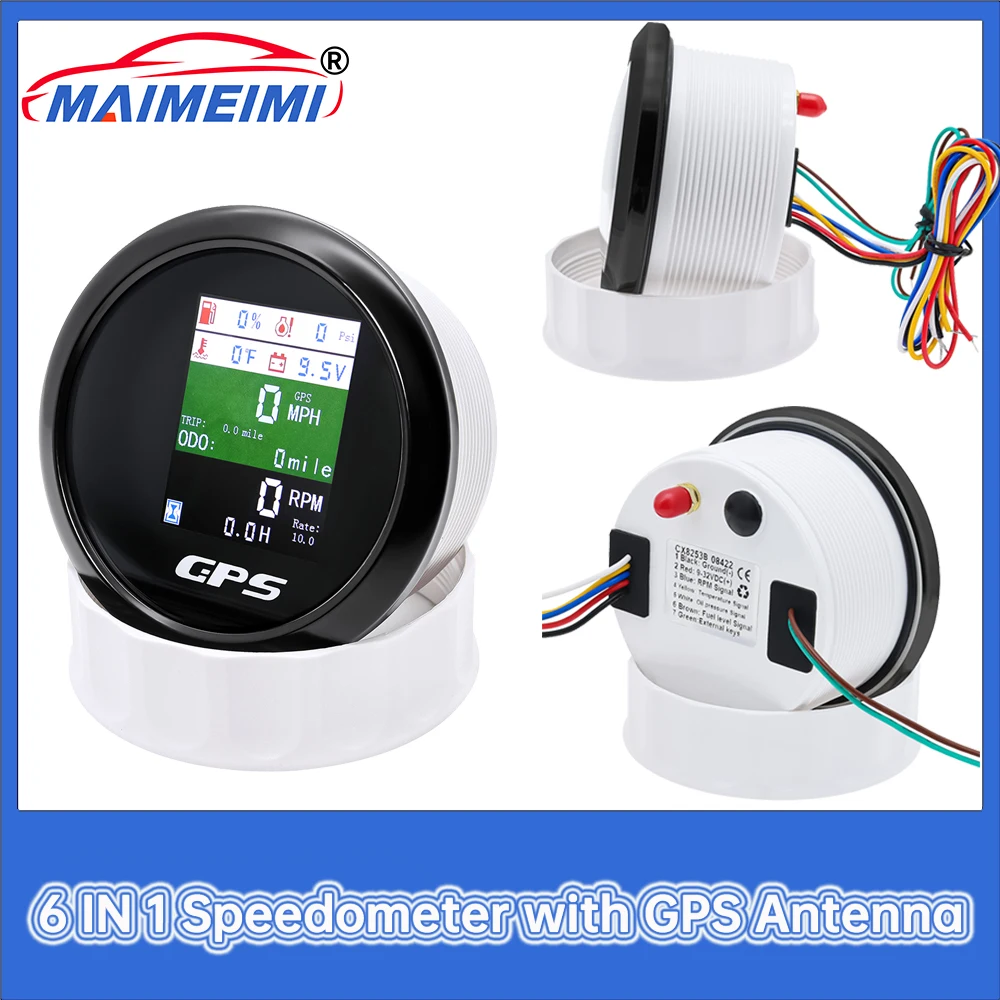 6 IN 1 Digital Marine Gps Speedometer LCD Display Car Gauge With Odometer Water Temperature Fuel Level Gauge with GPS Antenna