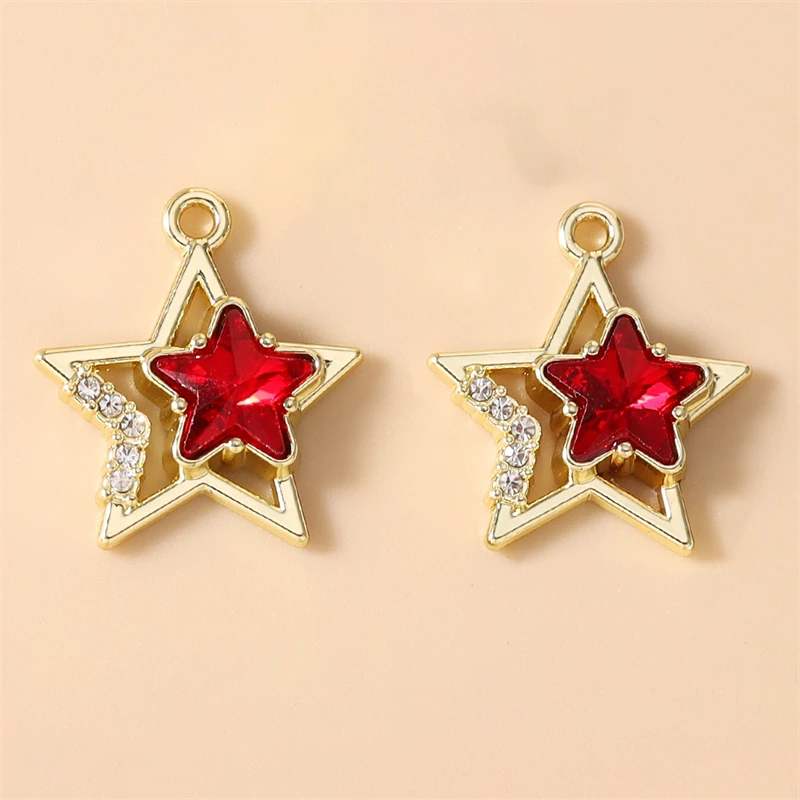 5 Stück, 17 x 19 mm, zarte, farbenfrohe Stern-Anhänger aus Kristall, zum Basteln von Halsketten, Ohrringen, Armbändern, für DIY-Bastelarbeiten und Schmuckherstellung. – Detail 5