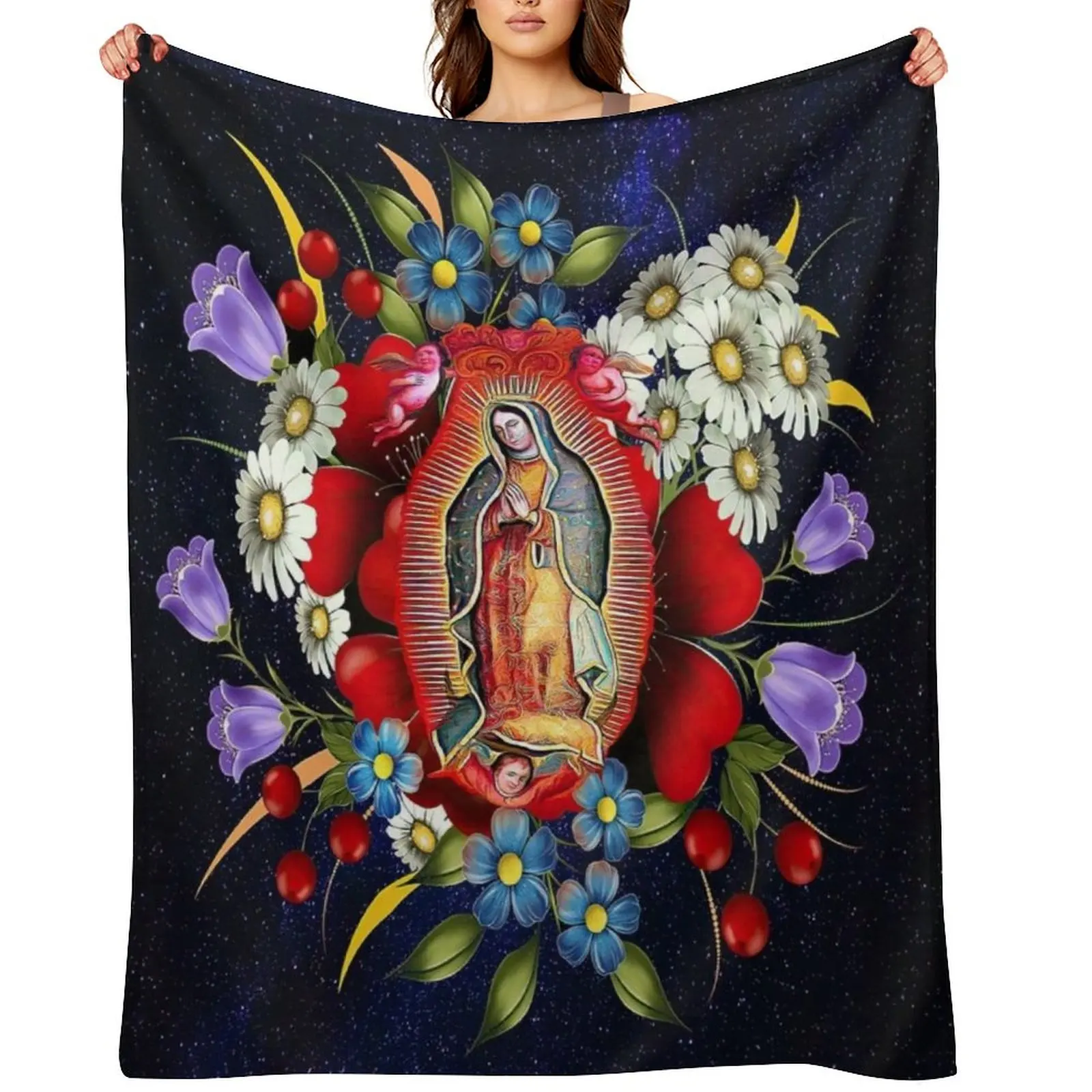 

Our Lady of Guadalupe Mexican Virgin Mary Mexico Flowers Tilma Throw Blanket Soft blankets and throws Luxury Designer Blankets