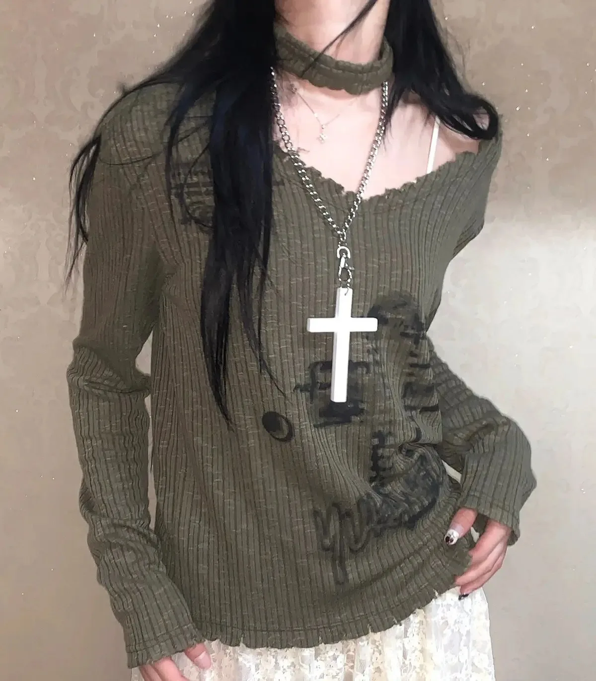 

Женский вязаный свитер с длинными рукавами и принтом, новинка 2025, Harajuku, повседневные тонкие топы для пикантных девушек, винтажный пуловер в стиле панк Y2k