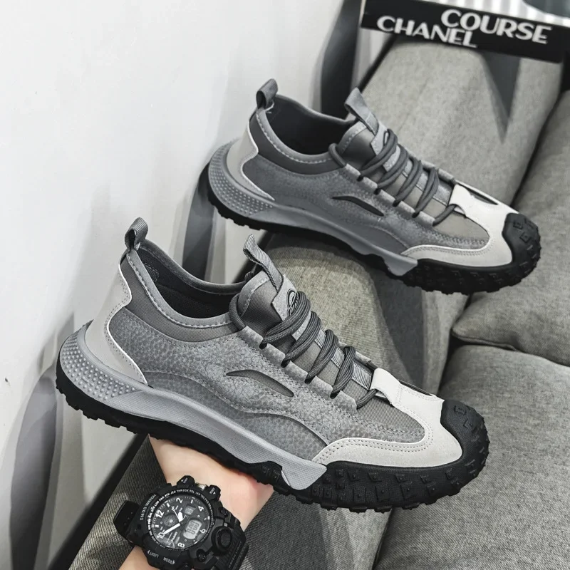 Outdoor Men Hiking Shoes Anti-slip Platform Men Sneakers Retro Leather Jogging Shoes Fashion Wear-resistant Trekking Shoes Male