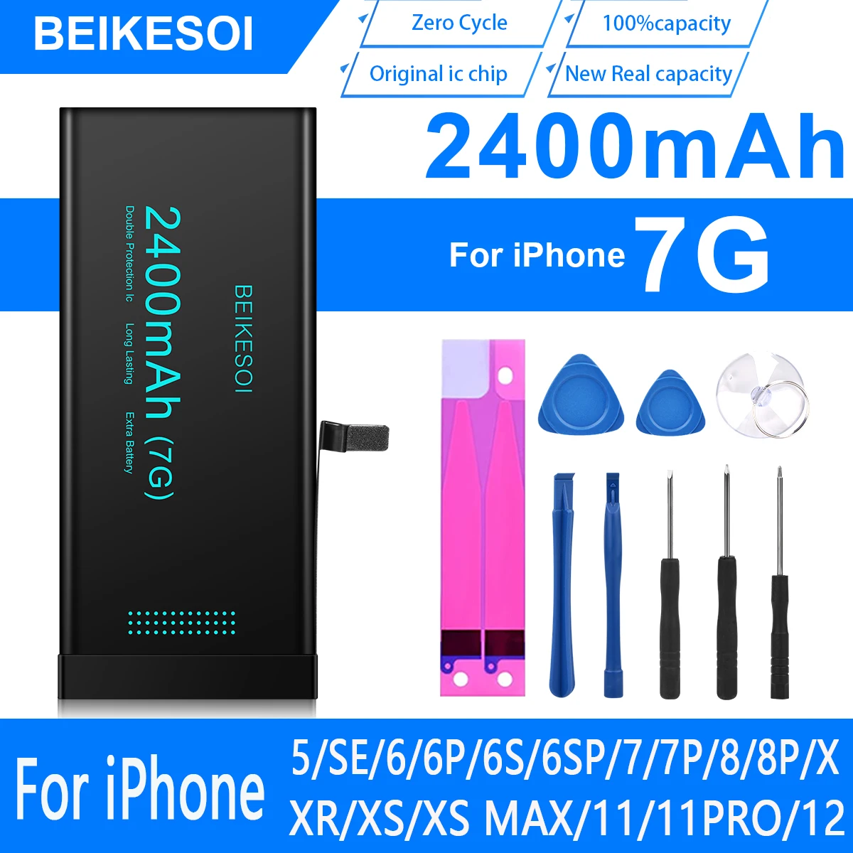 BEIKESOI-High Capacity Battery for iPhone, Battery for iPhone 7, 7P, 7Plus, Free Shipping