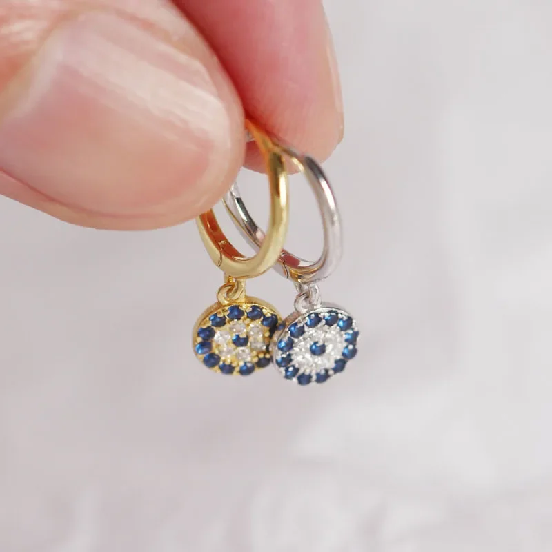 18K Gold Plated Dark Blue Zircon Enamel Hoop Drop Earring Europen and American Crystal Circle Piercing  Jewelry Pendiente