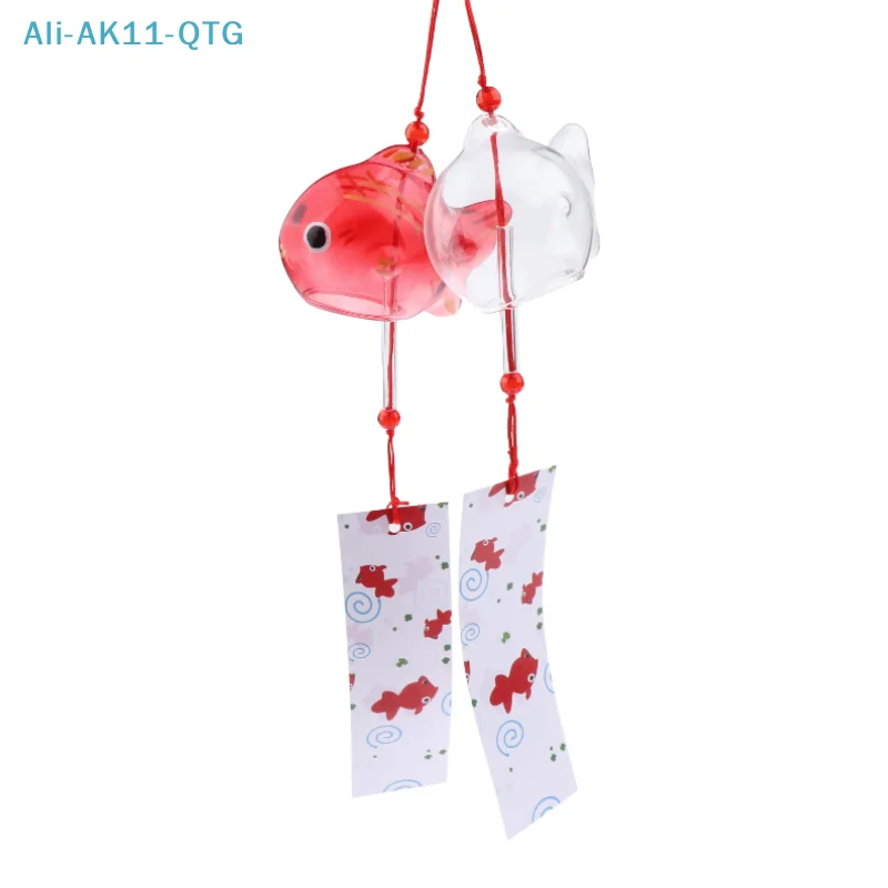 Hot！Wind Chime Chimes Japanese Glass  s Style Goldfish Garden Hanging Outdoor Decor Pendant Furin Decorative Fish Ornament