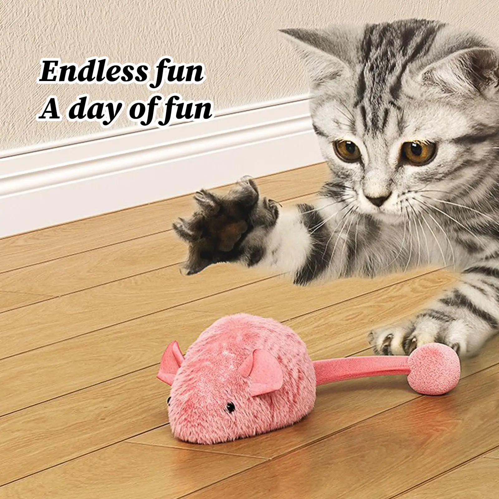 Juguete realista para gatos con sonido M &ouse, juego de caza automático elástico, masticadores interactivos para mascotas, suministros para juegos de gatitos para interiores y exteriores