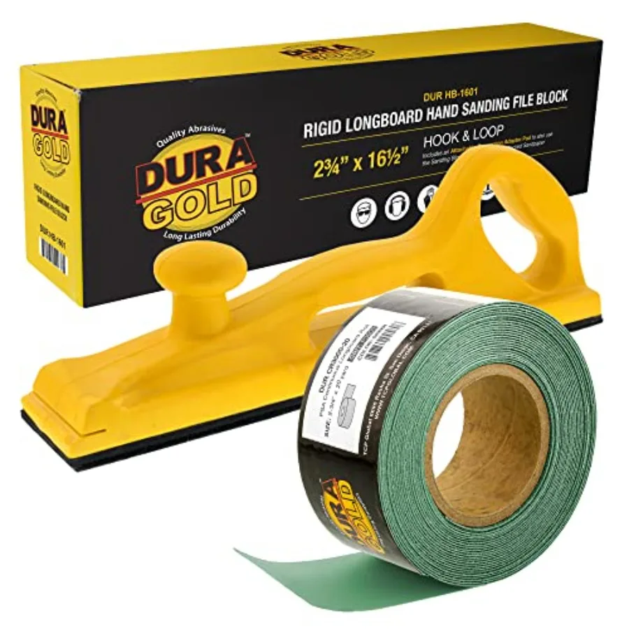 

Pro Series Rigid Longboard Hand Sanding File Block with Hook and Loop Backing and PSA Adapter Pad and 3000 Grit Green Sandpaper