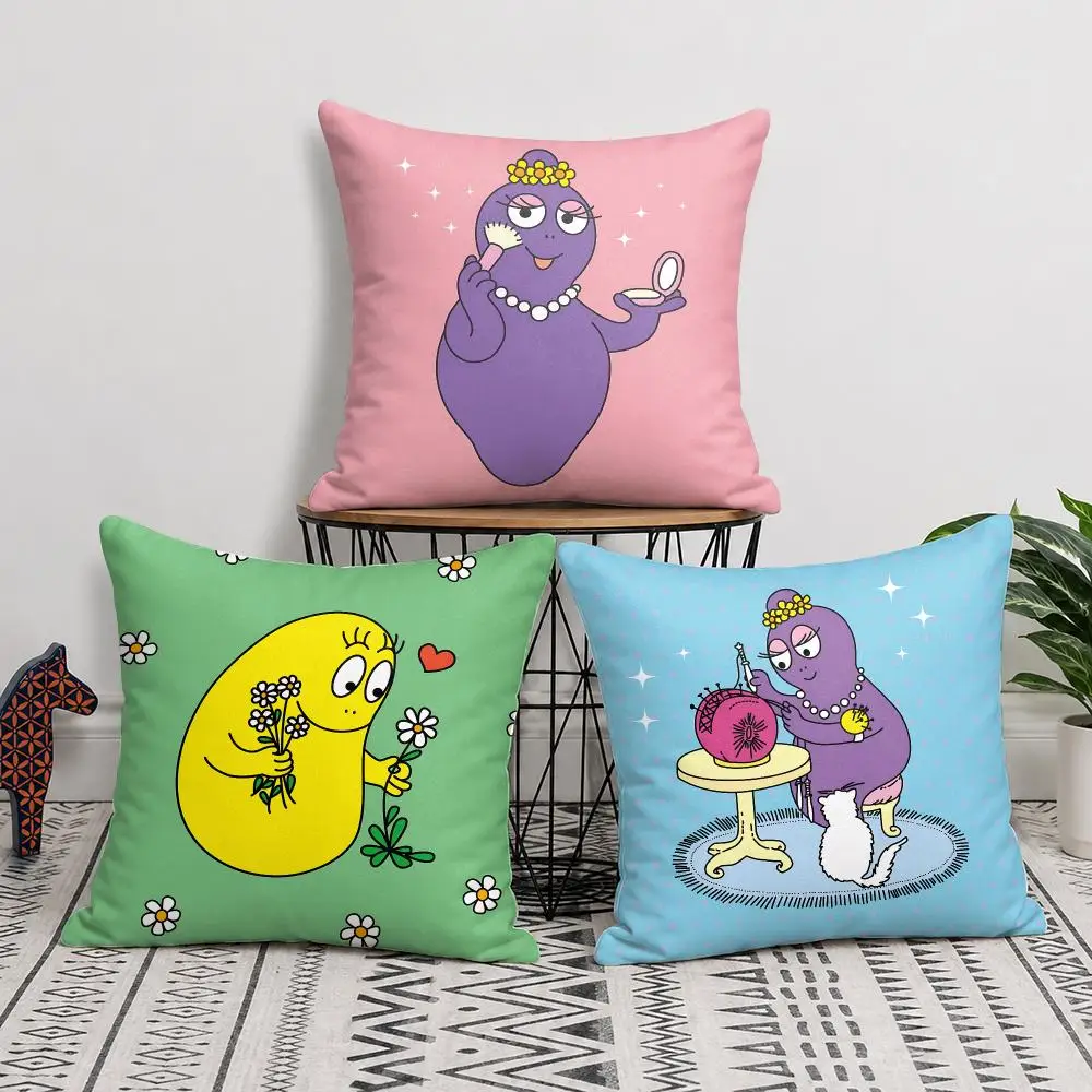 B-Barbapapa CUTE Kids Cartoon Cushion Cover Silky Short Plush Invisible Zipper Dustproof Sofa Pillow Case For Home Decor
