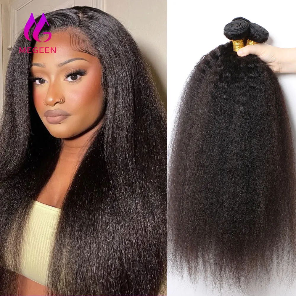 

Megeen 32-дюймовые перуанские волнистые волосы для наращивания, курчавые прямые человеческие волосы Yaki, стандартные объемные 100% человеческие волосы, стандартные