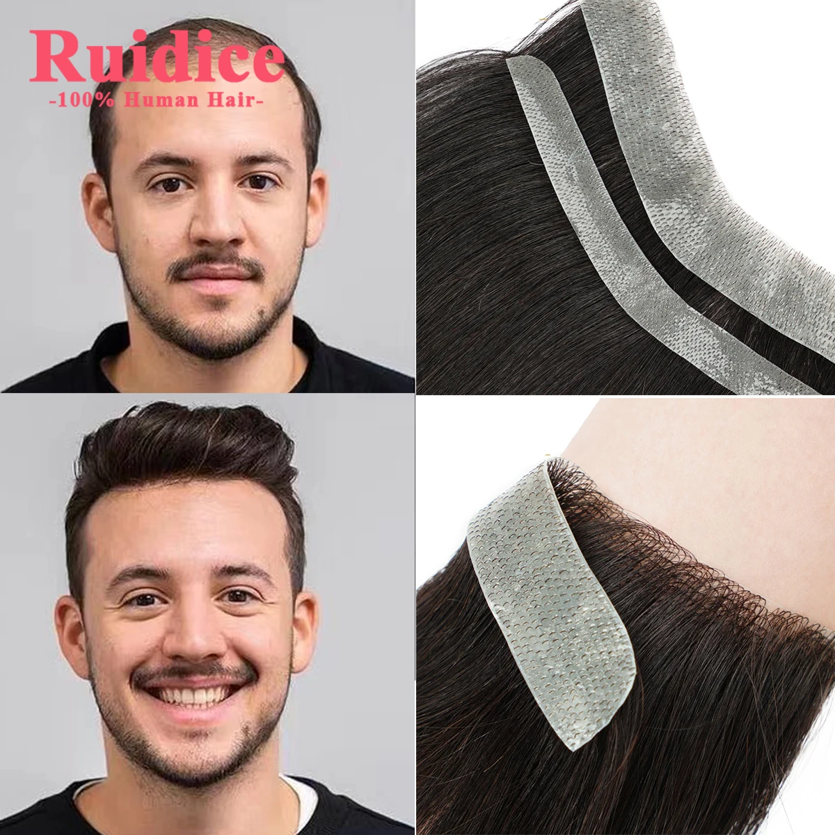 Peluquín frontal para hombres, cabello humano 100%, bucle en V, 0,31mm, piel de PU, postizos delanteros, sistema de reemplazo, pelucas invisibles