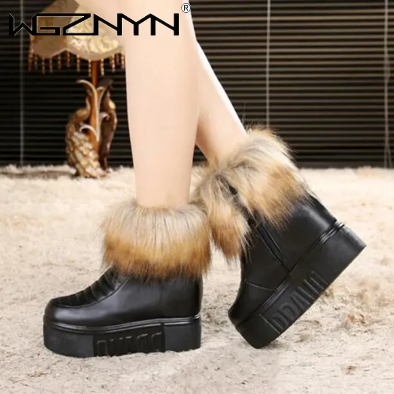 Winter Woman Warm Fur Sneakers Platform Snow Boots Female Causal Height Increasing Shoes Ankle Boots For Women Botas Mujer White