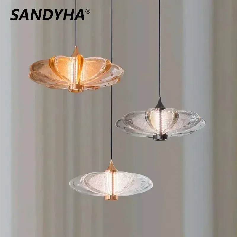 

SANDYHA Minimalist LED Chandeliers Acrylic Petal Pendant Lights Fixtures for Bedroom Dining Room Study Home Decor Hanging Lamp