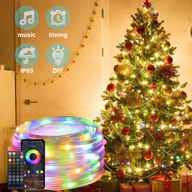 Lampu LED USB 5V 20M Dream Color dengan Bluetooth, Musik, APP, RGBIC Addressable, Lampu Peri untuk Dekorasi Pesta Ulang Tahun dan Natal