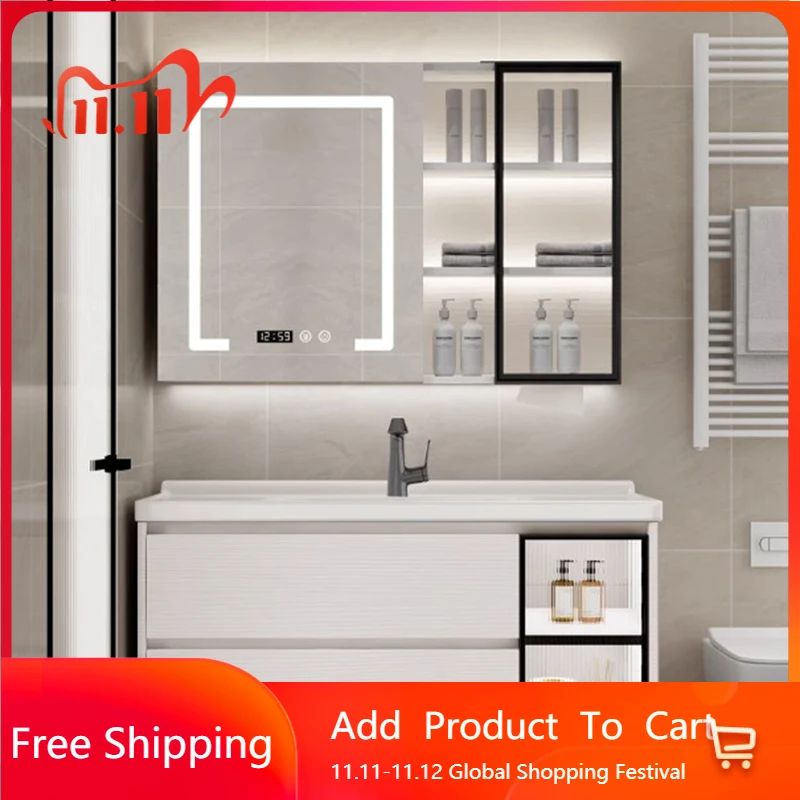 

Funky Modern Bathroom Cabinet Nordic Waterproof Shelf Drawers Bathroom Vanity Toilet Mirror Skincare Schrank Salon Furniture