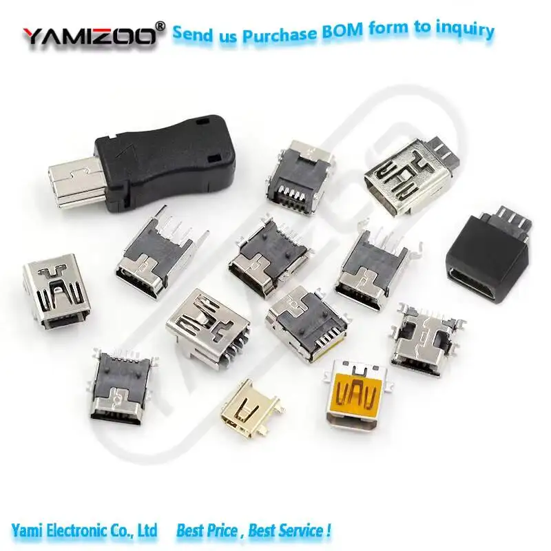 MINI-USB-Buchse Mini-USB-Stecker T-Typ 5P Direktstecker/SMD/Mit Gehäuse/Lötdraht – Detail 1