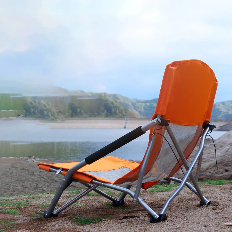 Outdoor Lounge Camping Folding Chair Portable Beach Travel High Back Lightweight Fishing Chair with Bottle Bag