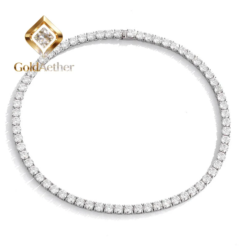 

GoldAether Luxury Solid Platinum PT950 Women's 1 karat Moissanite Diamond Necklace 6.5mm Four Claw Tennis Neck Chain