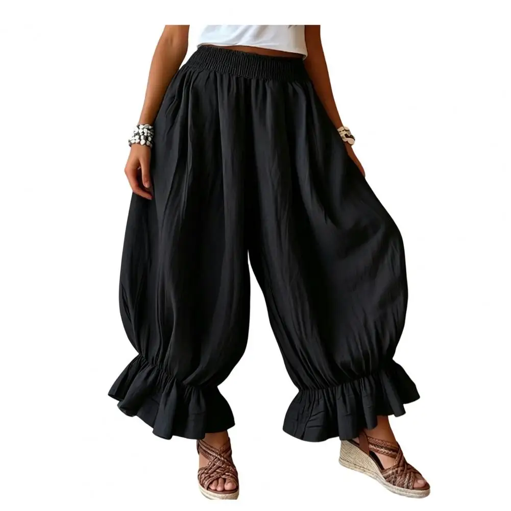 Bohemian Ruffled Cuff Pants High Elastic Trousers,Comfortable Super Loose Harem Pants for Casual Commuting Travel Wear