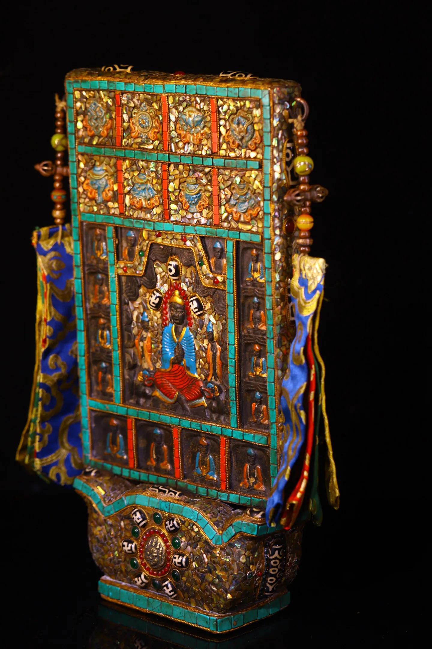 

15 "Старый натуральный метеорит, мозаика, драгоценный камень, бусины gZi, бирюзовый Будда Шакьямуни, буддийская ниша, восемь сокровищ, табличка Будды, амулет