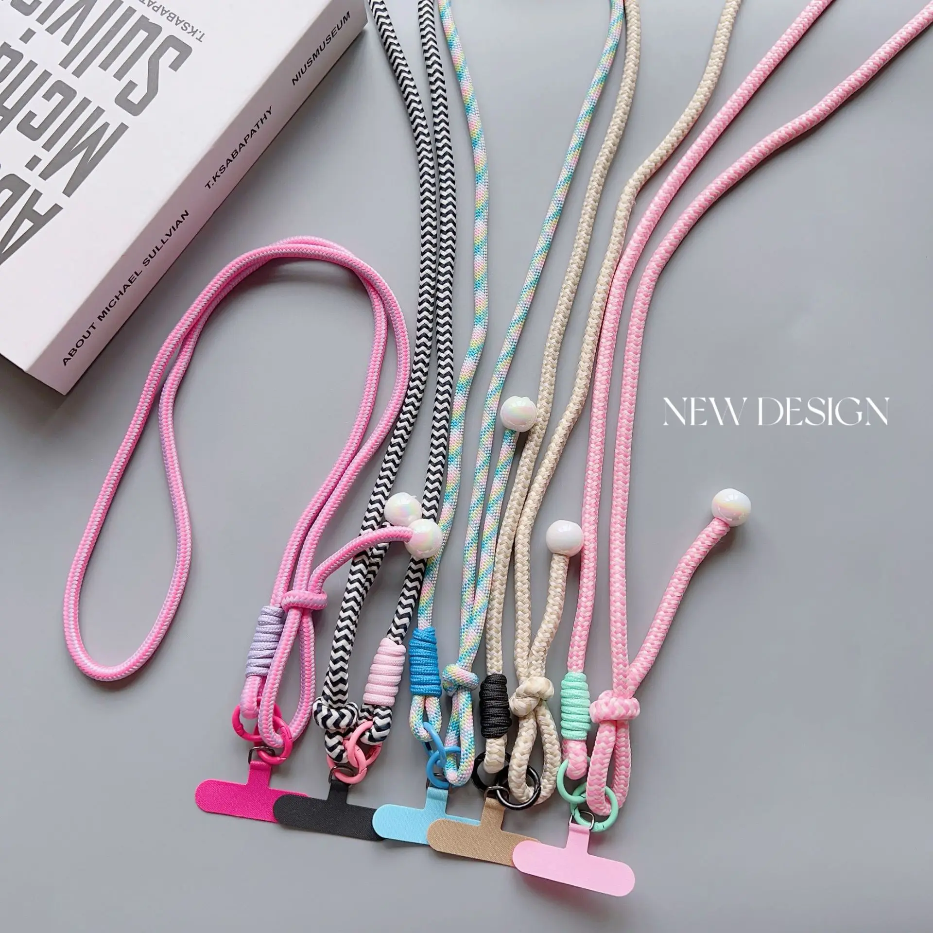 

Adjustable Colorful Dopamine Card Long Strong Anti-loss Pearl Keychain Phone Hanging Rope Pendant Buckle