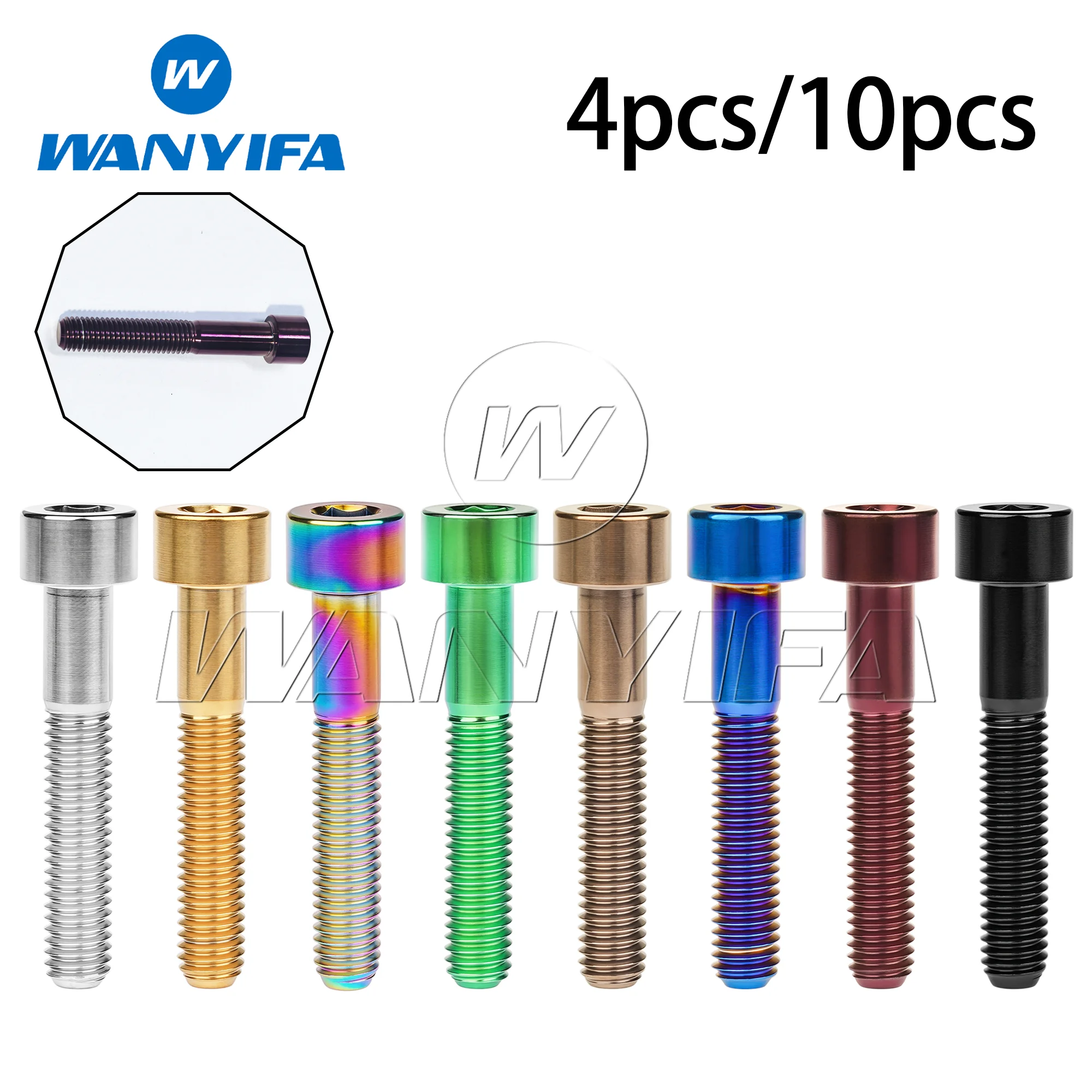 Wanyifa Titanium Alloy Bolts M7x20/25/30/32/35/40/43/45/50mm Hex Socket Head Cap Screw Bicycle Modification Specialized Fastener