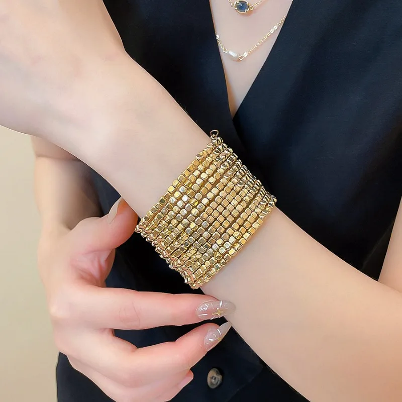 

Minar 2026 Popular Multi Layered Acrylic Beads Cubes Adjustable Strand Bracelets for Women Mujer 14K Real Gold Plated Copper