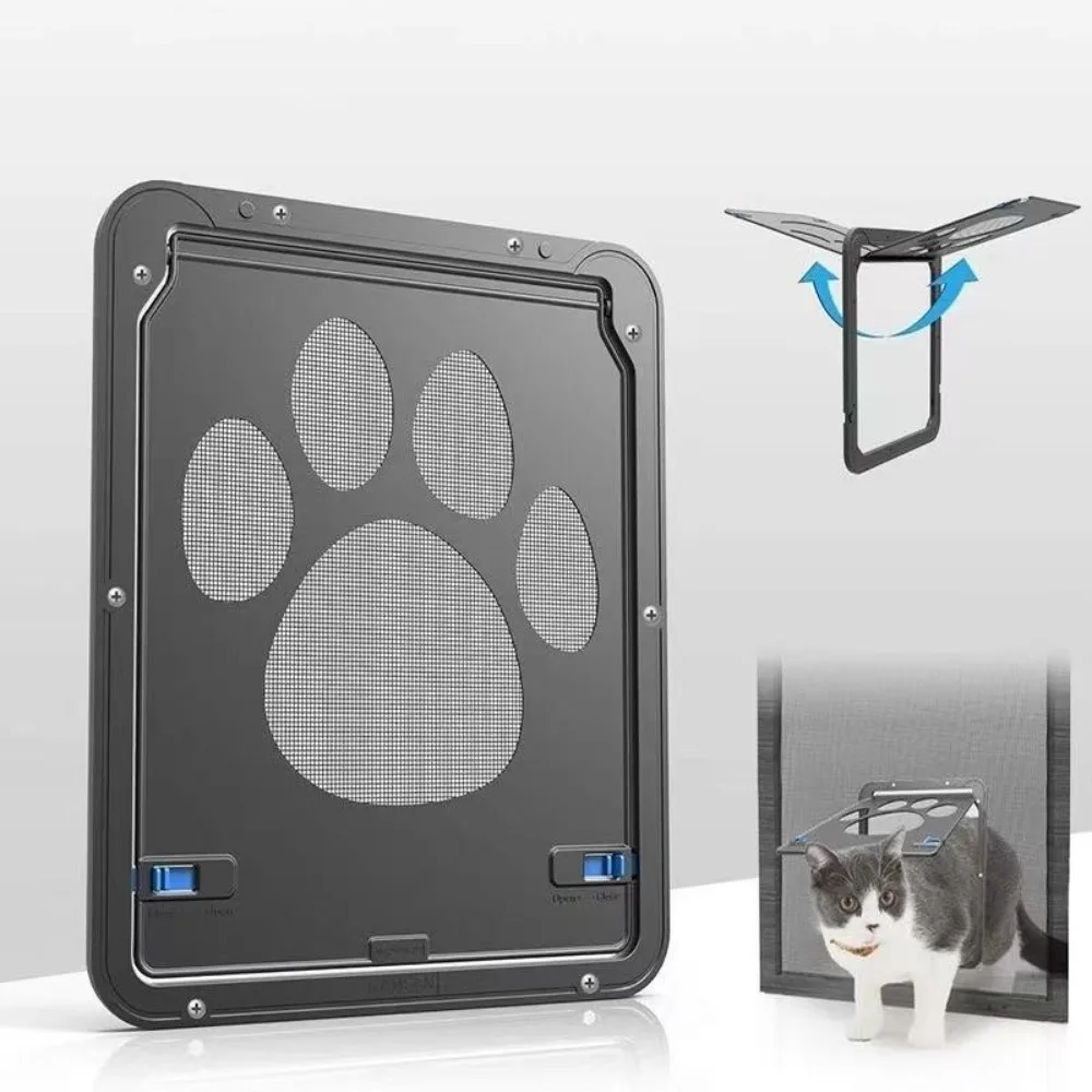 Plastic Pet Lockable Screen Door Magnetic Flap Weatherproof Dog Flap Door Ventilation Automatic Lock Magnetic Screen Door