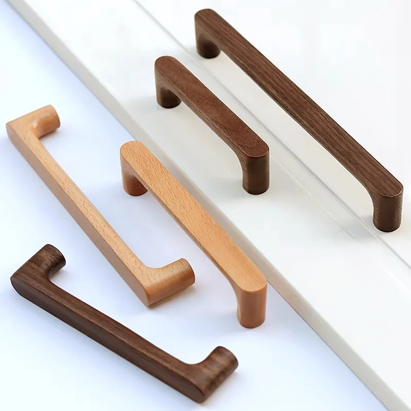 Nordic Wood Cabinet Handle Solid Wooden Kitchen Door Handle Dresser Wardrobe Knobs Cupboard Drawer Pull Furniture Handles