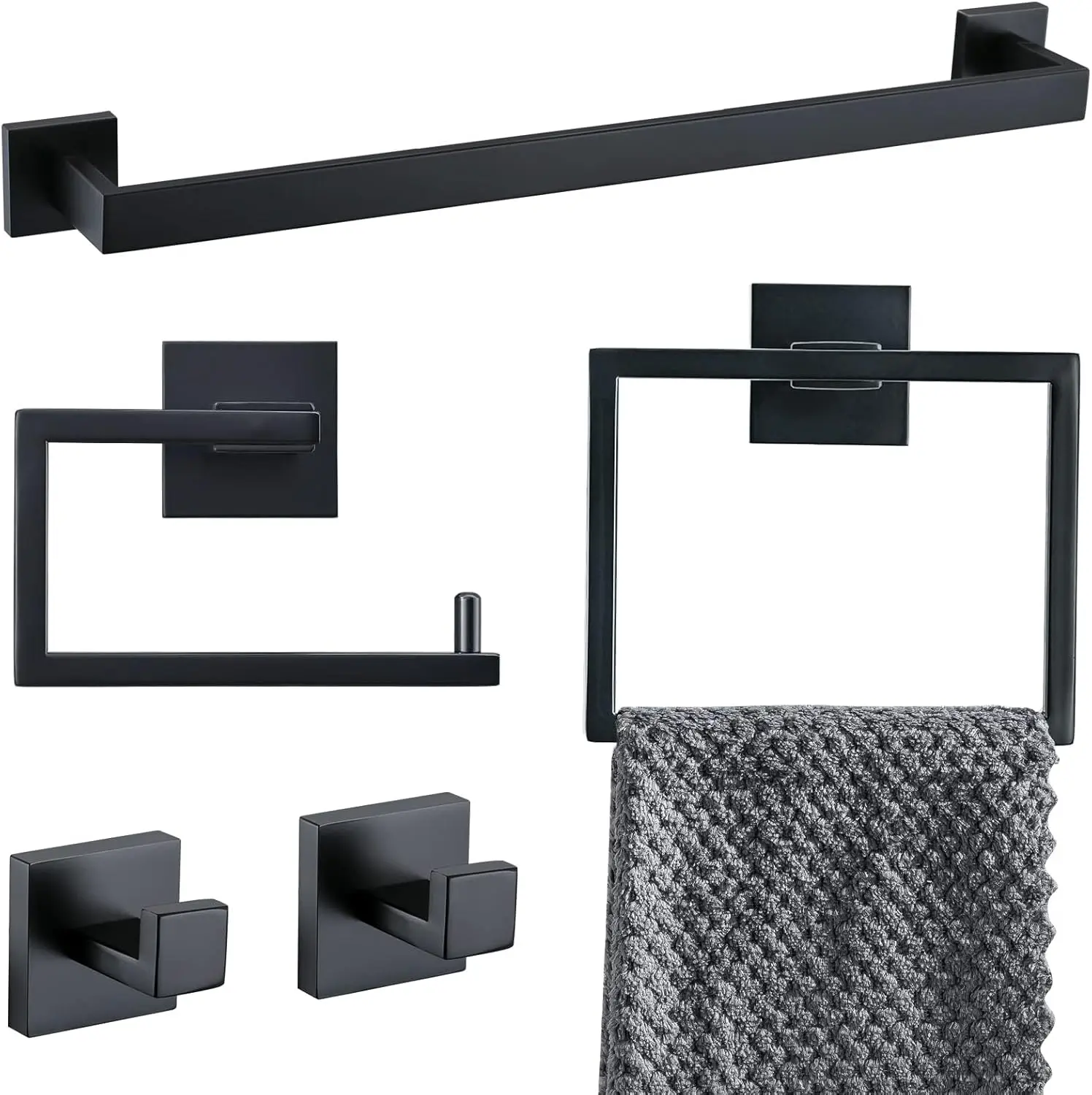 YACVCL 5-Piece Bathroom Hardware Accessories Set 23.6 inch Towel Bar Towel Rack Sets Modern Towel Ring Kit Stainless Steel Wall