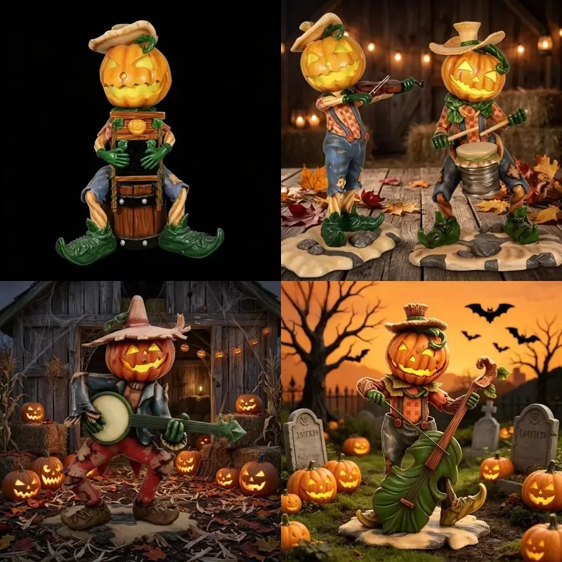 Vintage Horror Tree Monster Statue Pumpkin Head Hand Painted Weatherproof Resin Halloween Lawn Ornament Art Collection