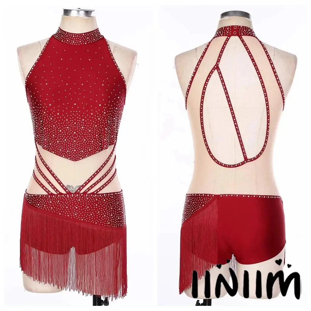 

Shiny Rhinestones Fringe Dress Ladies Sleeveless Backless Birthday Nightclub Party Costume Latin Salsa Cha-Cha Tango Leotard