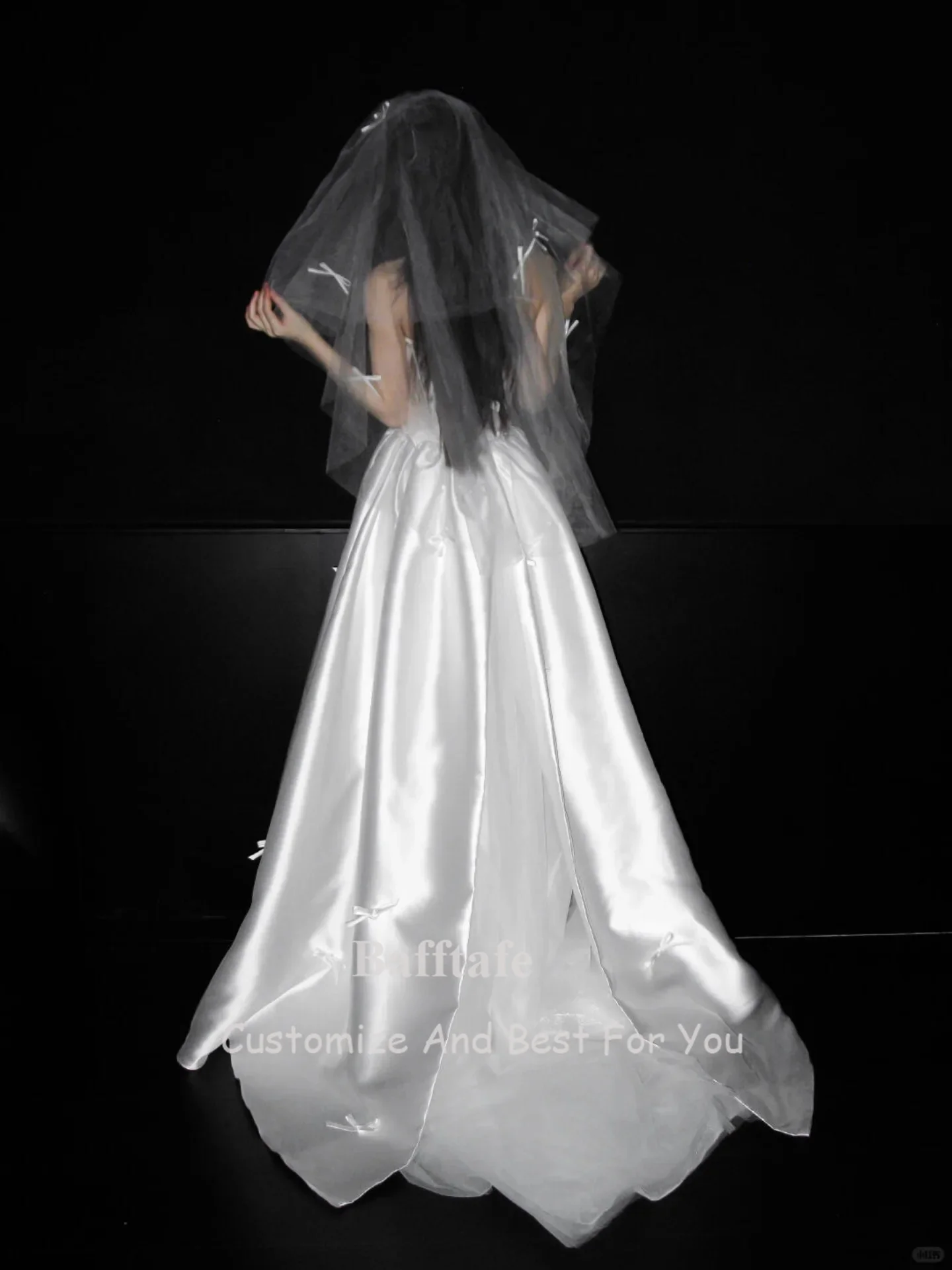 Bafftafe Customized A Line Satin Wedding Dresses Bow Decoration Bridal Gowns Corset Back Formal Party Bride Photography Dress