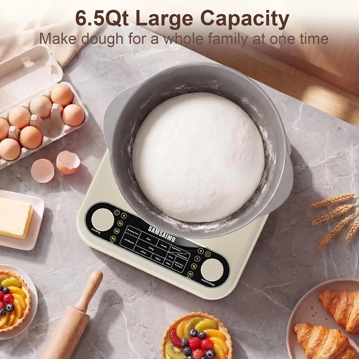 Electric Dough Maker with Ferment Function, 6.5QT Stand Dough Mixer, Dough Kneading Machine with 304 Stainless Steel Bowl, Remov