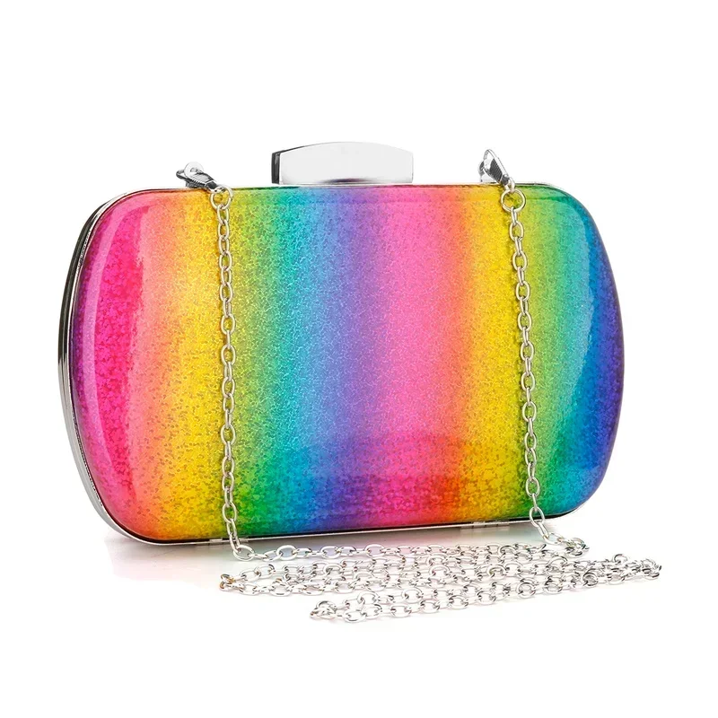 

Rainbow PU Clutch Women's Fashion Colorful Laser Hand Bags Gradient Colorful Ladies Classic Evening Bags for Birthday Party